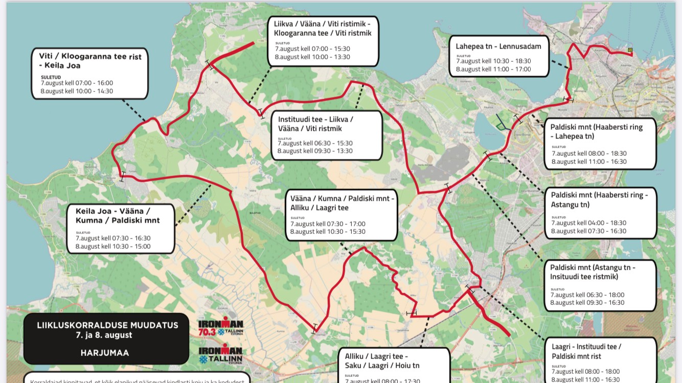 IRONMAN TALLINN 7.08.08.2021 suuremahulised liikluskorralduse